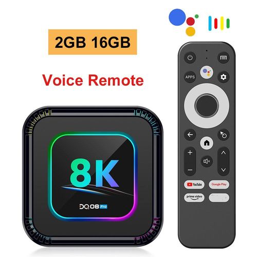 2 Go16 Go Voice RC - DQ08 Pro RGB smart tv box android quad-core prend en charge 13 RK3528 8k Wifi6 2,4 et 5G 4k vidéo BT google voice