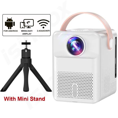 Blanc avec stand - Mini budgétaire portable X8 avec écrans, Android, 5G, WiFi, home cinéma, prise en charge de la vidéo 1080P, cortors LED