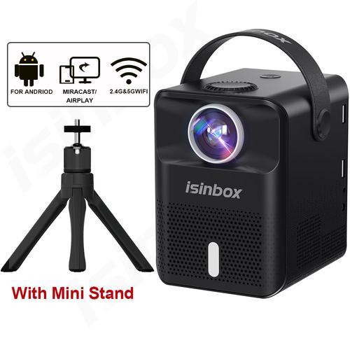 Noir avec stand - Mini budgétaire portable X8 avec écrans, Android, 5G, WiFi, home cinéma, prise en charge de la vidéo 1080P, cortors LED