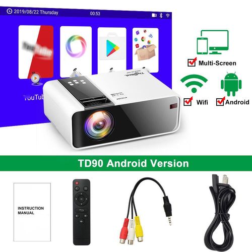 Version Android - Mini projecteur HD TD90 natif 1280 x 720P LED Android WiFi Home cinéma 3D film Vidéoprojecteur WiFi Android LED Full HD Home cinéma 4K 2K wifi Vidéo projecteur Portable Home Cinéma