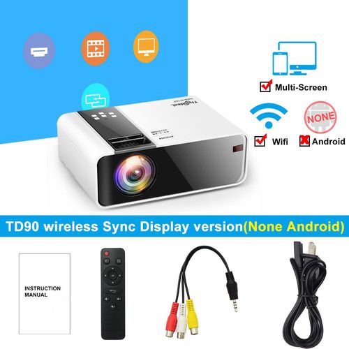 Version multiples - Mini projecteur HD TD90 natif 1280 x 720P LED Android WiFi Home cinéma 3D film Vidéoprojecteur WiFi Android LED Full HD Home cinéma 4K 2K wifi Vidéo projecteur Portable Home Cinéma