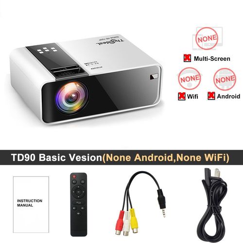 Version de base - Mini projecteur HD TD90 natif 1280 x 720P LED Android WiFi Home cinéma 3D film Vidéoprojecteur WiFi Android LED Full HD Home cinéma 4K 2K wifi Vidéo projecteur Portable Home Cinéma