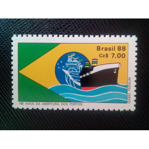 Timbre Bresil Y T 1866 180 Ans D'ouverture Des Ports 1988 ( 060108 )