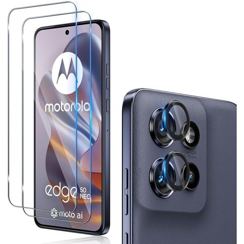 Verre Trempé Pour Motorola Moto Edge 50 Neo 5g Avec Caméra Arrière Protecteur [2+1 Pièces], Protection Objectif Caméra Individuel Pour Tout Coque¿Dureté 9h Hd Glass Film De Protection D¿Écran