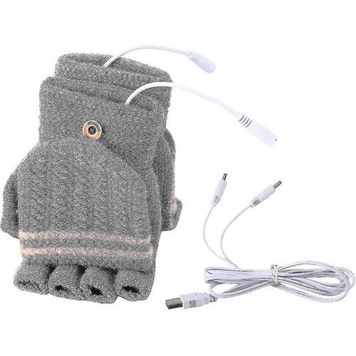 Gants Chauffants Usb Pour Hommes, Mitaine Chaude D'hiver Avec Demi-Doigt Pour Ordinateur Portable