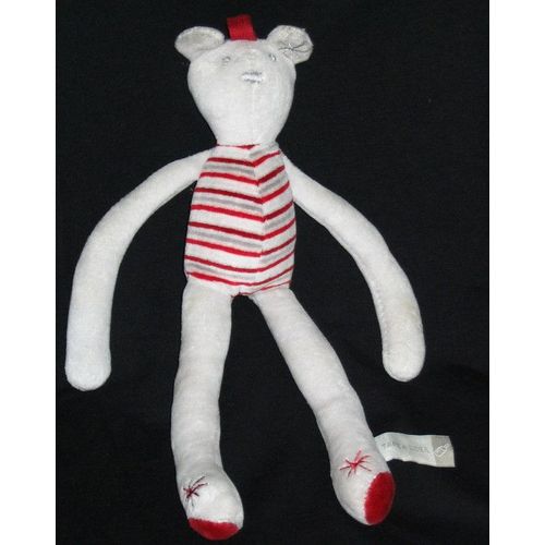Ours Tape À L'oeil Doudou Nounours Peluche Rayé Rouge Étoile