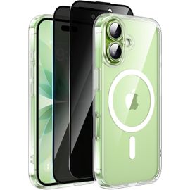 Coque Magnétique Pour Iphone 17 Avec 2 Verre Trempé Anti-Espion,Compatible Avec Mag Safe Militaire Étui Housse,Antichoc Antirayures Bumper Protection-Transparente