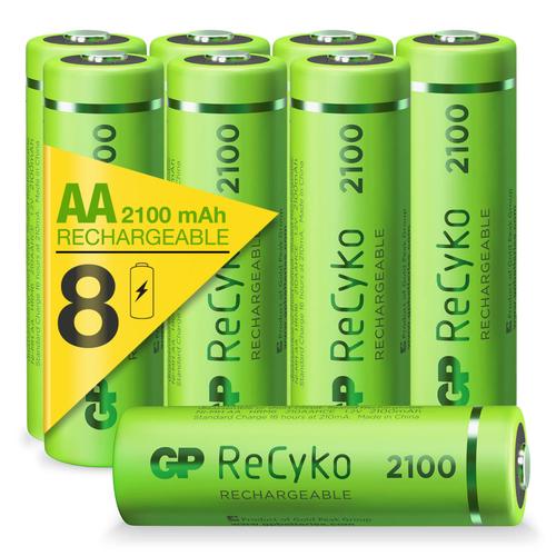 GP AA piles rechargeables NiMH 2100 mAh ReCyko 1,2 V (lot de 8)