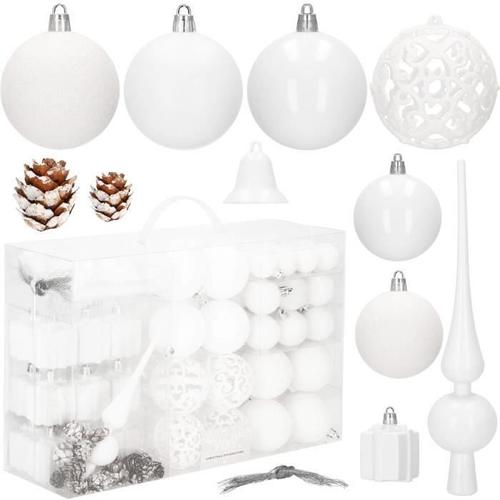 SPRINGOS® 100 boules d'arbre avec dentelle différentes formes de véritables pommes de pin décoration de Noël sapin de Noël - Blanc