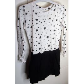 Robe Manches Longues Blanche Et Noire Benetton - T3-4 Ans