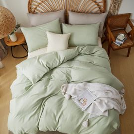 SJZG-Housse De Couette 200X200 Cm Mousseline Coton Lin,Vert Clair Parure