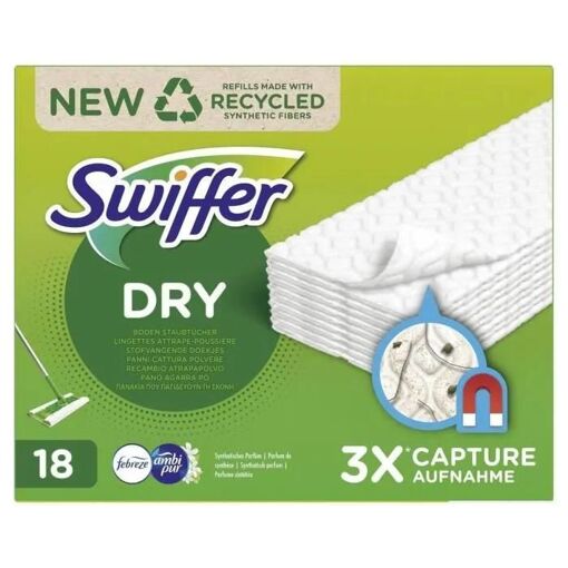 Swiffer Balai Attrape-Poussière Recharges Lingettes Sèches 18 Unités