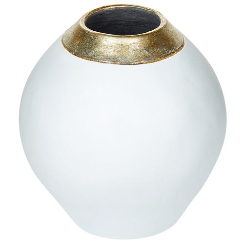 Terre cuite Vase décoratif 33 cm Blanc Doré LAURI