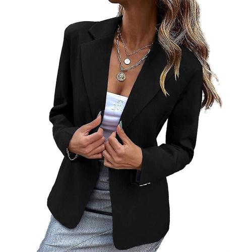 Blazer D¿¿Contract¿¿ ¿¿ Manches Longues Pour Femme, Ouvert Sur Le Devant, Revers D'affaires, Un Bouton, Veste De Travail, De Bureau, S, Noir