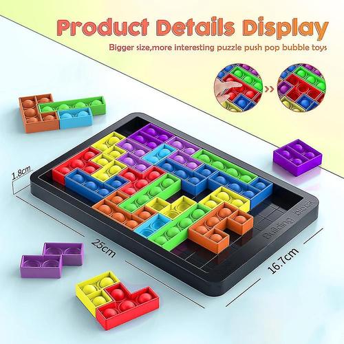 Puzzle ¿¿ Bulles 2 En 1 Push Pop It, Blocs De Construction Tetris Pour Tout-Petits, Jeux De Soci¿¿T¿¿, Soulagement De L'anxi¿¿T¿¿, Fidget, Jouet Sensoriel, Cadeau