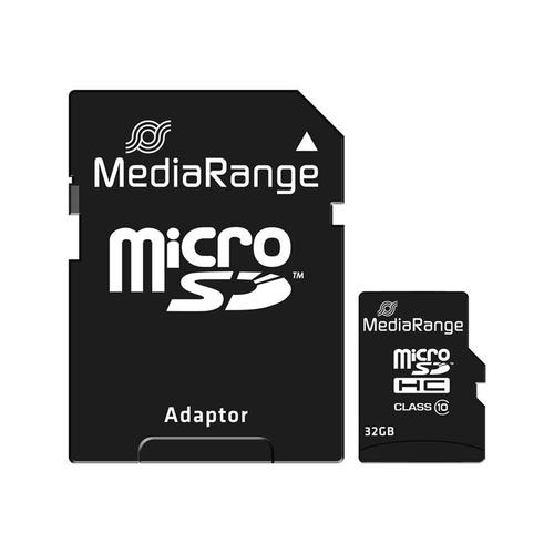 MediaRange - Carte mémoire flash (adaptateur microSDHC - SD inclus(e)) - 32 Go - Class 10 - micro SDHC - noir