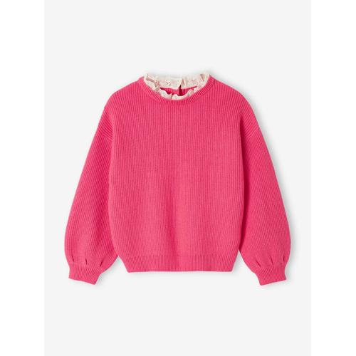 Pull Col Fantaisie Forme Loose Fille Rose Bonbon