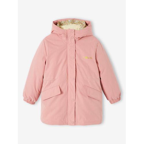 Parka À Capuche 3 En 1 Mi-Saison Fille Avec Coupe-Vent Amovible Rose