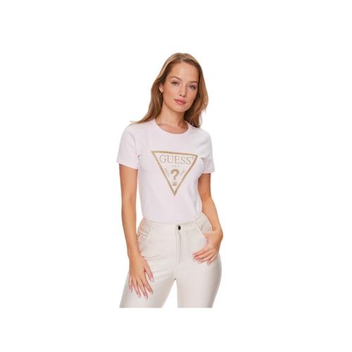 T Shirt Guess Logo Triangle Femme Rose