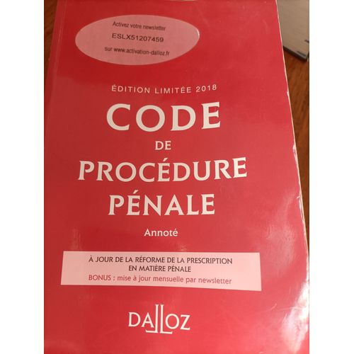 Code De Procédure Pénale Édition Limitée 2018 À Jour De La Réforme De La Prescription En Matière