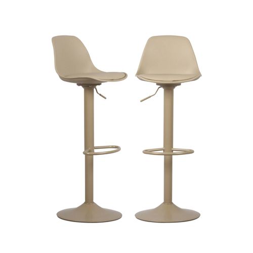 Lot De 2 Tabourets De Bar Réglables 61.5/83.5cm - Noah - Simili Cuir Taupe - Hauteur Réglable. Repose-Pieds