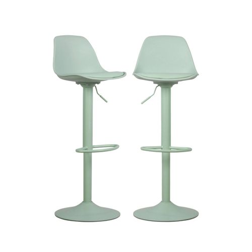 Lot De 2 Tabourets De Bar Réglables 61.5/83.5cm - Noah - Simili Cuir Vert Céladon - Hauteur Réglable Repose-Pieds