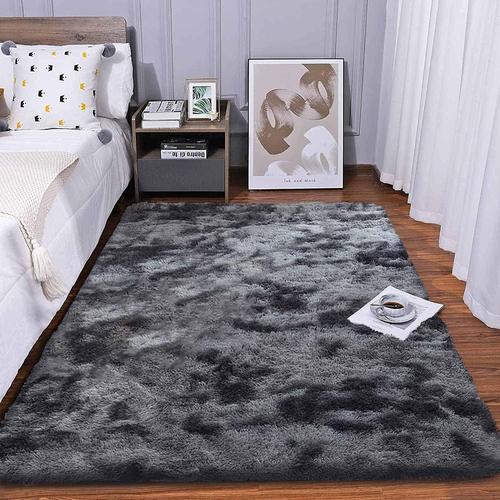 Tapis Salon Grand Tapis pour Chambre Shaggy Tapis Moelleux Lavable Tapis de Sol Doux pour la D¿¿coration Int¿¿rieure (Gris Noir, 80 x 150 cm)