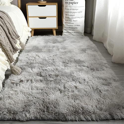 Tapis Salon Grand Tapis pour Chambre Shaggy Tapis Moelleux Lavable Tapis de Sol Doux pour la D¿¿coration Int¿¿rieure (Blanc Gris, 80 x 150 cm)