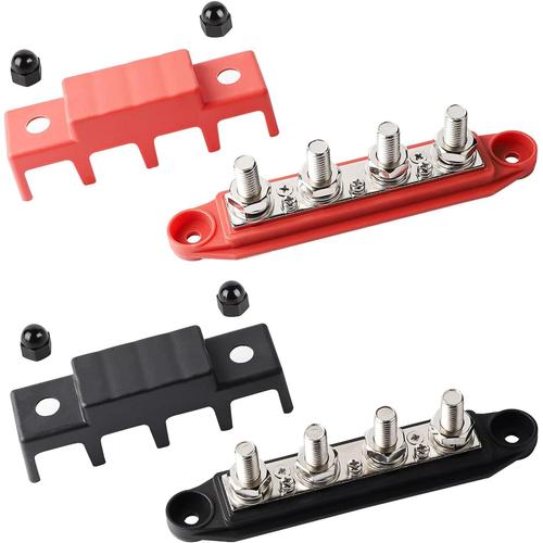 Lot De 2 Rails De Collecte Avec Couvercle 250 A, Rail De Distribution De Courant Avec 4 Boulons M10, Bloc De Connexion De Batterie 3/8"", Bo?Te Busbar Pour Voiture, Camping-Car, Bateau, Yacht