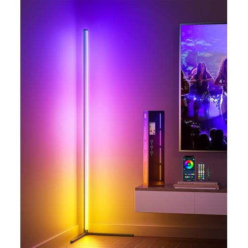 Lampadaire Sur Pied Salon 165cm Rgb Lampe D'ambiance Led Musique Sync Lampadaire Chambre Multicolore Dimmable Avec Télécommande App Lampe D'angle Moderne Decoration Intérieur Pour Salle De Jeu