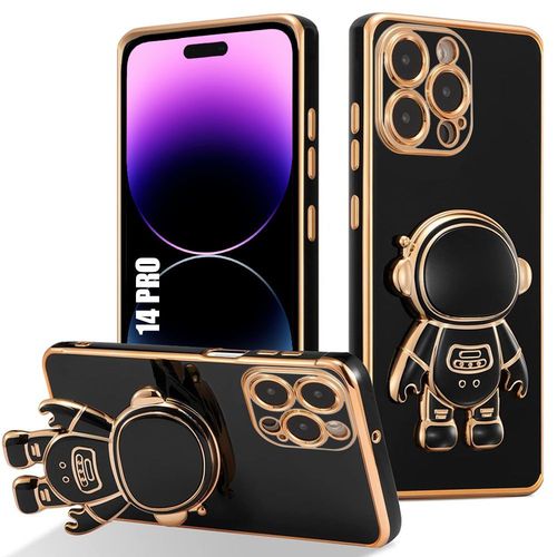 Coque Pour Iphone 14 Pro, Protection Silicone Noir Anti-Rayures Avec Support Motif Space Man 3d - E.F.Connection