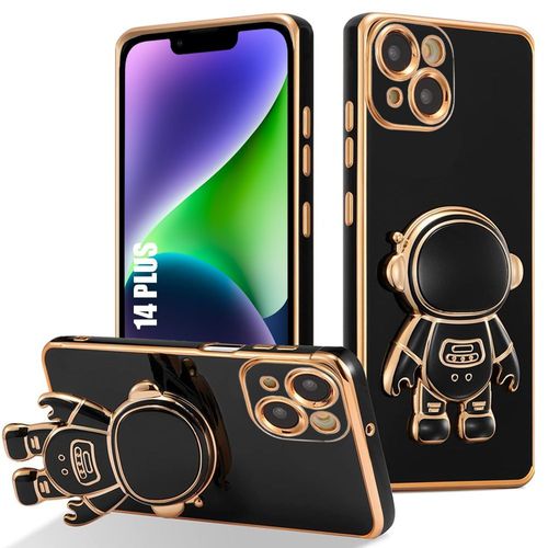Coque Silicone Pour Iphone 14 Plus, Protection Antichoc Avec Support 3d Astronaute Ajustable - Noir - E.F.Connection