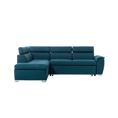 Canapé D'angle Convertible Paola 4 Places Avec Coffre En Tissu - Bleu - Angle Gauche