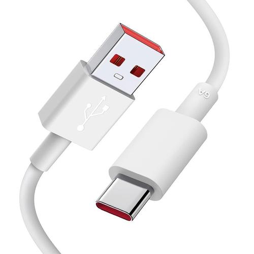 Câble USB-C Charge Rapide 6A pour Redmi Note 8/8 Pro/8T, Note 9/9 Pro/9T, Note 10 4G/5G, Note 10 Pro - 1M Blanc - BOOLING