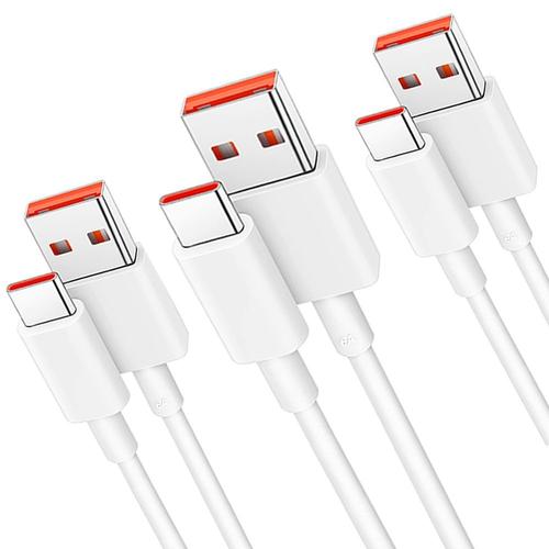 Lot-3 Câble USB-C 1M Charge Rapide 6A pour Redmi Note 12 Pro 4G/5G, Redmi Note 12 Pro Plus, Redmi Note 12 4G/5G - BOOLING