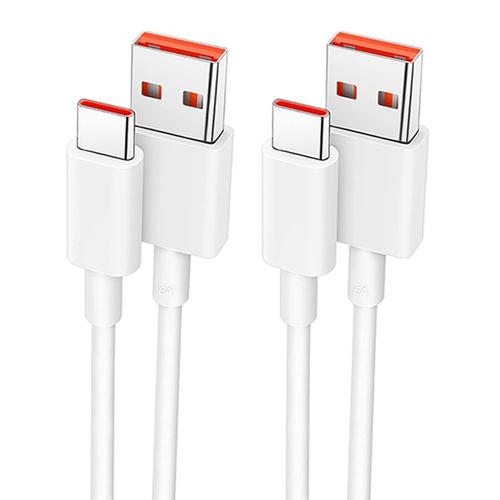 2 Câble USB-C Charge Rapide 6A pour Xiaomi 12T, 12T Pro, Xiaomi 12, 12X, 12 Pro, 12 Lite - 1 Mètre Blanc - BOOLING