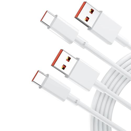 Lot-2 Câble USB-C 1M Charge Rapide 6A pour Xiaomi Redmi 12, Redmi 13C, Redmi 9, 9A, 9C, 10A, 9T, 10C - BOOLING