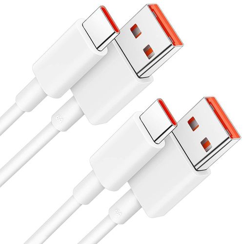 Lot de 2 Câble USB-C 6A Rapide pour Xiaomi 14 et Xiaomi 14 Pro - Charge Rapide - Blanc 1 Mètre - BOOLING