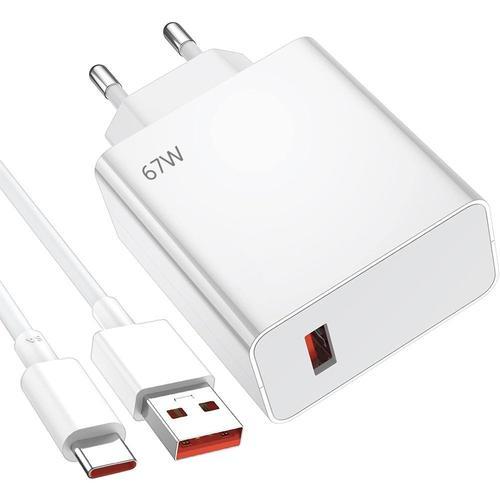 Chargeur 67w Ultra Rapide + Câble Usb-C 6a Pour Xiaomi 14, 14 Pro, 13t, 13, 12, 12t Pro, Redmi 12, Redmi Note 12 Pro, Note 11/10/9/8 - Booling