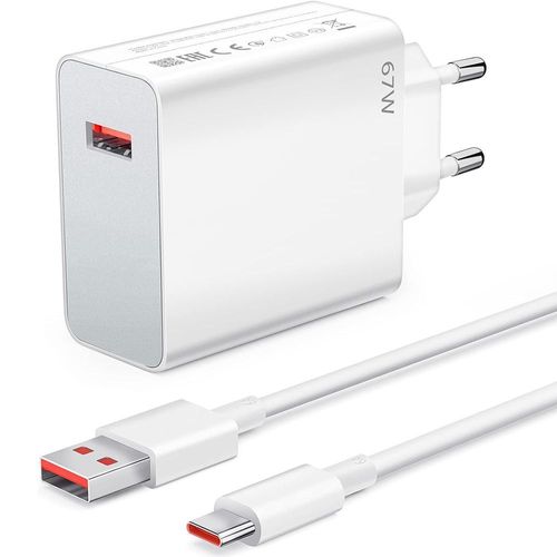 Chargeur Rapide 67w + Câble 1 Mètre 6a Usb-C Pour Xiaomi 12t, 12t Pro, Xiaomi 12, 12x, 12 Pro, 12 Lite - Blanc - Booling