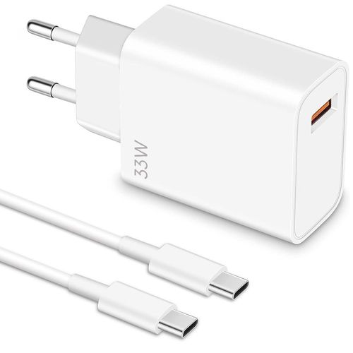 Chargeur Rapide 33w + Câble Usb-C 6a 1 Mètre Pour Xiaomi Redmi 12, Redmi 13c, Redmi 9, 9a, 9c, 10a, 9t, 10c - Booling