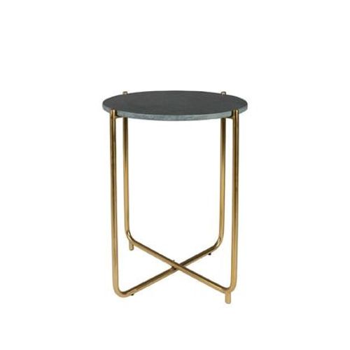 Table D'appoint Ronde 44,5x54 Cm En Marbre Vert Et Piétement Laiton