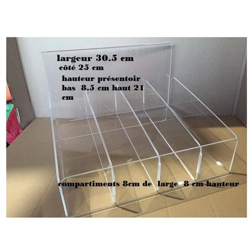 présentoir plexiglass 30 cm x 25 avec 4 compartiments