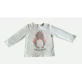 T Shirt. Haut De Pyjama Gris Decor Pingouin A Couronne. Tex. Taille 36 Mois