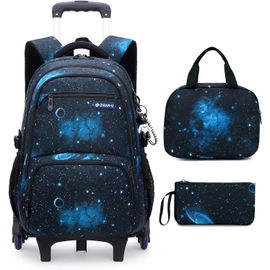 Cartable À Roulette Garçon Fille, 3Pcs Sac Ecole Trolley Bag