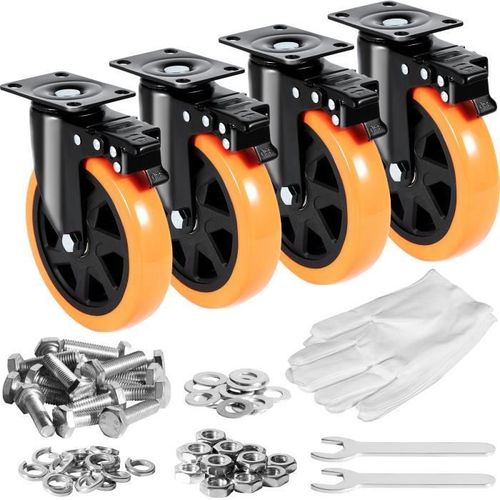 Roulettes Pivotantes - VEVOR - Roulettes pour Meubles à Plaque Lot de 4 Roues 152,4mm Frein de Verrouillage