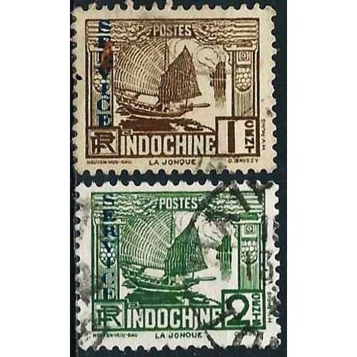 Indochine (Actuel Vietnam) 1933, Beaux Timbres De Service Yvert 1 Et 2, Jonque Dans La Baie D'along, Oblitérés, Tbe -