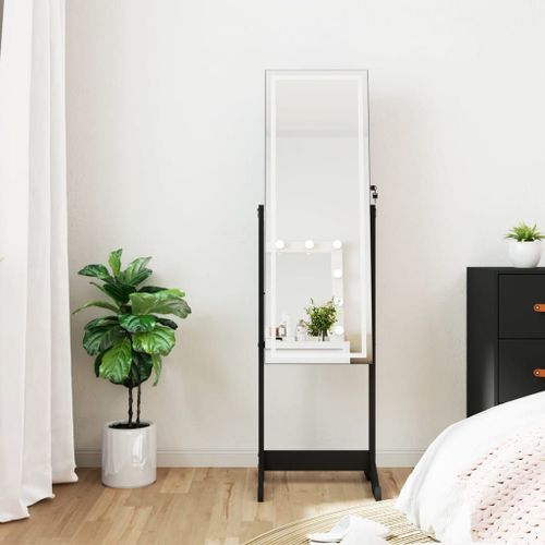 vidaXL Armoire à bijoux miroir avec lumières LED sur pied noir