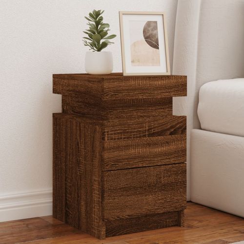 Vidaxl Tables De Chevet Et Lumières Led 2 Pcs Chêne Marron 35x39x55 Cm