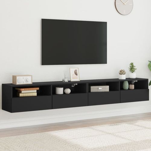 Vidaxl Meubles Tv Muraux 2 Pcs Noir 100x30x30 Cm Bois D'ingénierie